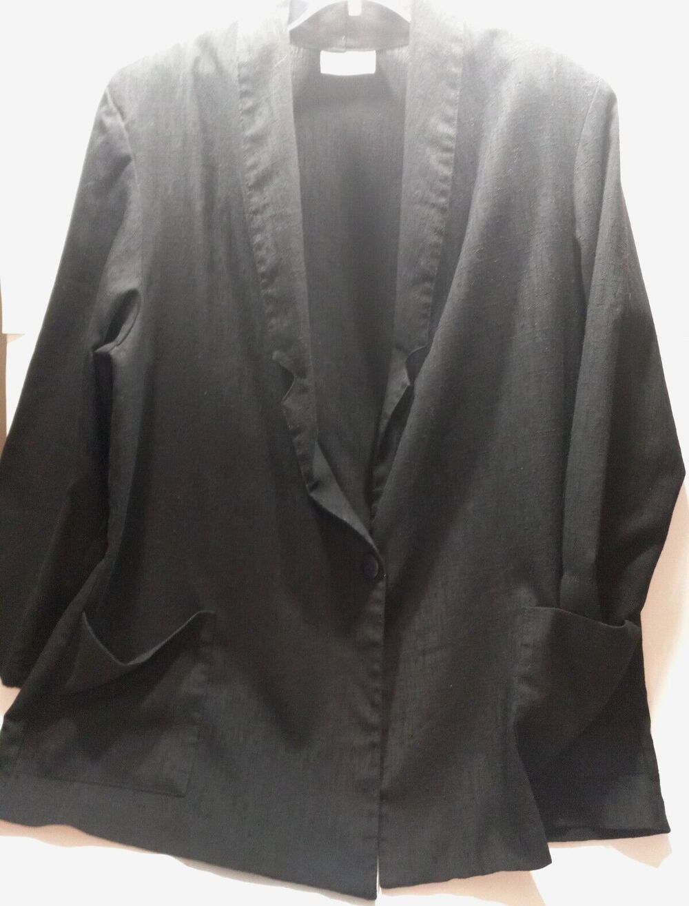 Main Street Classics Vtg Black Blazer Jacket Early 80s One Button Shoulder Pads